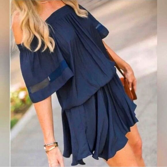 Ramy Brook Off-The-Shoulder Jessica Navy Blue Mini Dress Size Small - Picture 8 of 8